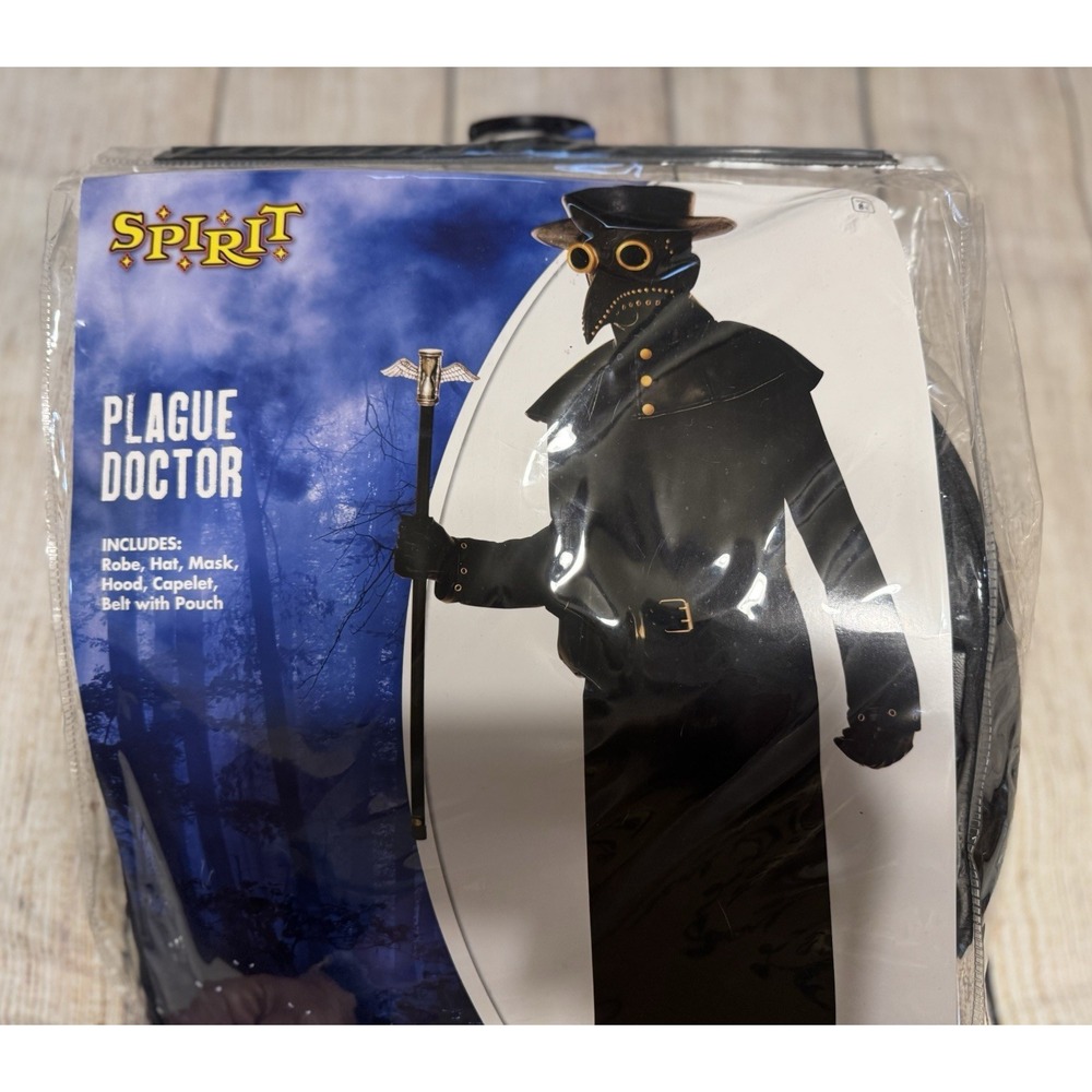 NEW Plague Doctor Costume Spirit Halloween Child XL 14 -16 Black Robe Mask TubG